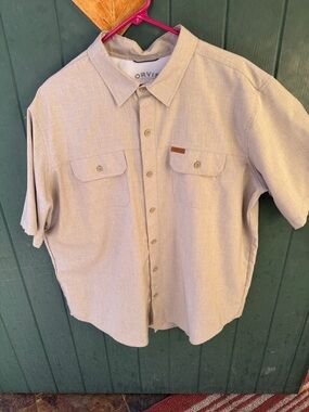 Orvis Beige Short-Sleeve Button-Down Shirt, Tan and Cream, Like New